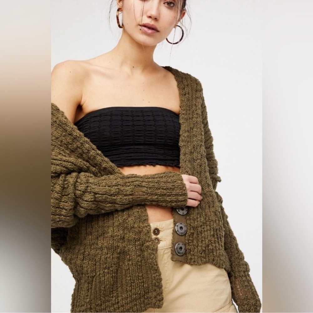 Free People Cozy Olive Green Women's Sweater Cabincore‎ Granola Coastal
